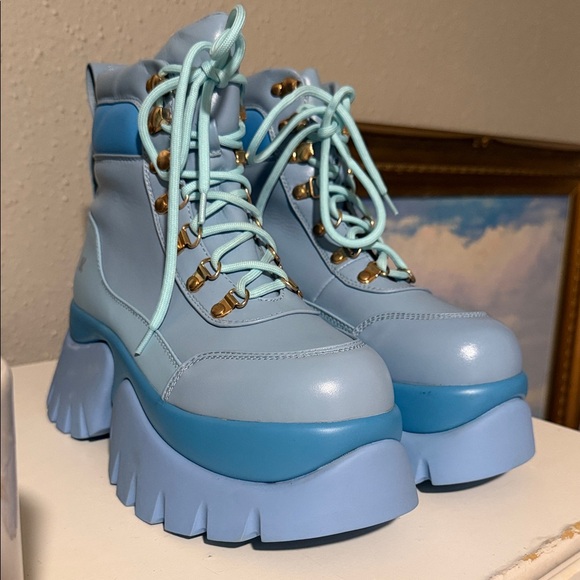 Koi Light Blue Lace Up Platform Boots - Picture 2 of 4